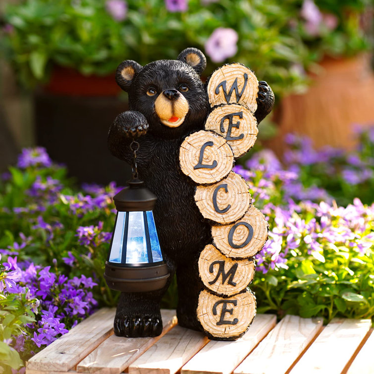 Kataleia Welcome Bear Statue with Solar Lantern Light - Unique Housewarming  Gift for Garden